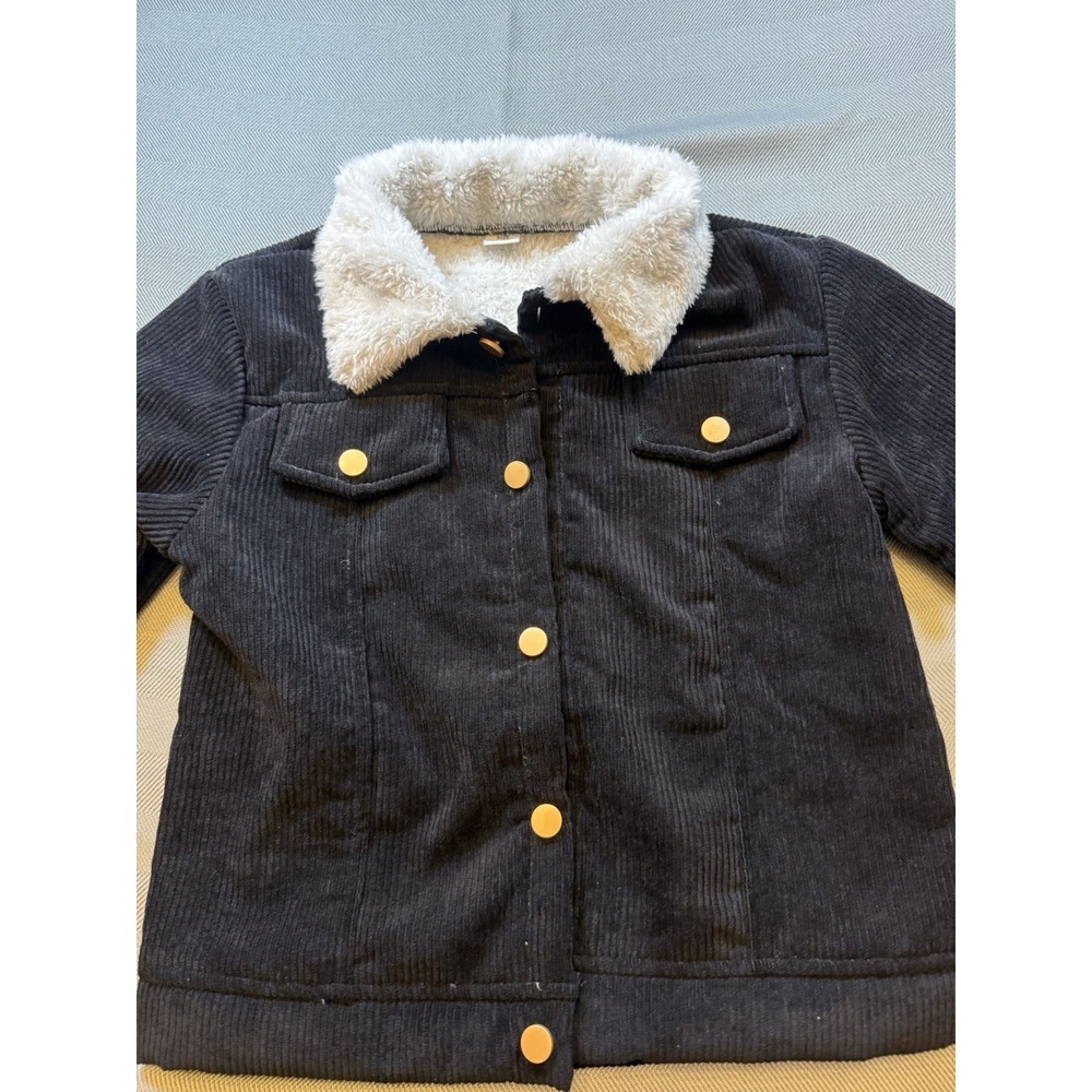 Boys Corduroy Button Down Jacket Sherpa Lined Black Size 7